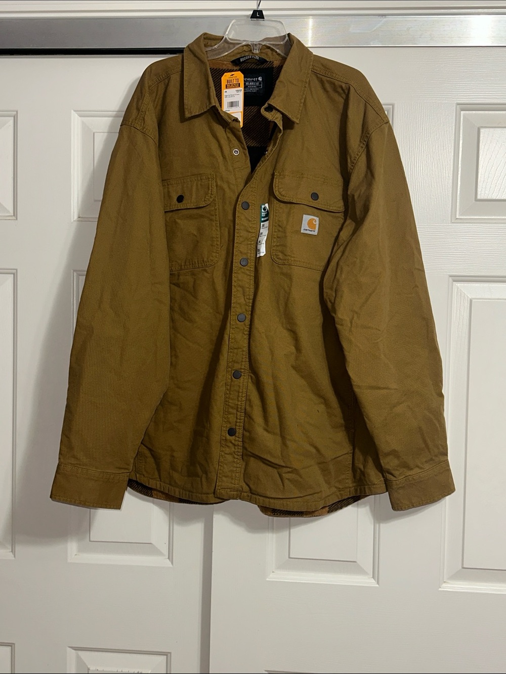 Carhartt Men’s Tan Rugged Flex Relaxed Fit Canvas Fleece Lined Shirt Jacket